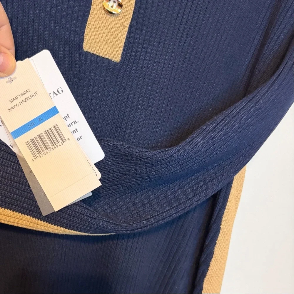 Nanette Lepore Navy and Tan Button Sweater Maxi Dress - Picture 6 of 7